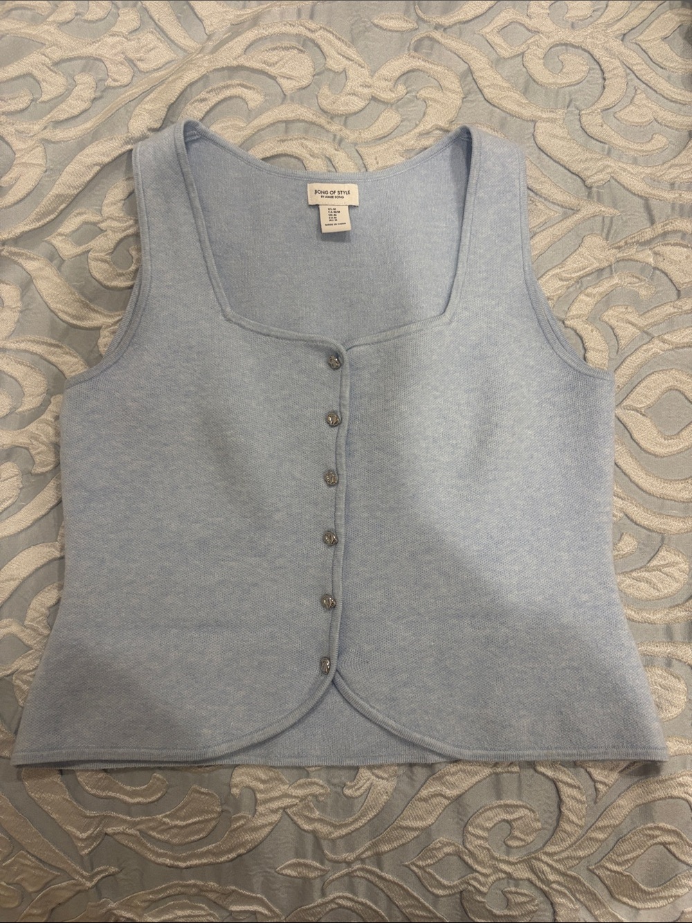 BONDI BORN Powder Blue Knit Square-Neck Button Tank